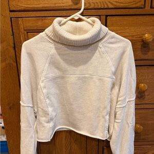 Aerie Cropped Turtleneck Sweatshirt Oatmeal Heather Cream Long Sleeve Size XS